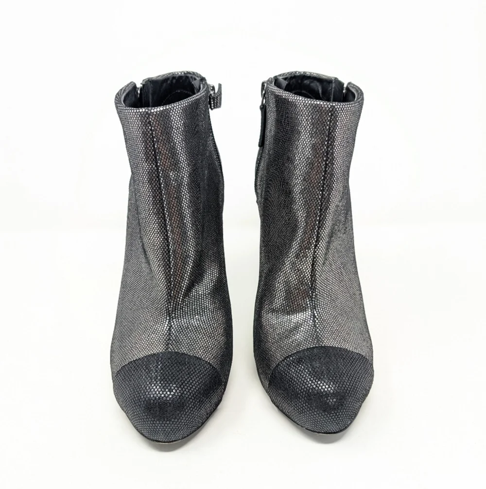 Chanel Silver Cap Toe Ankle Boots CC Size 37 Metallic Logo Booties